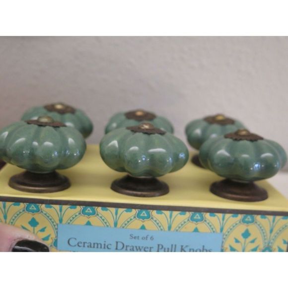Jaipur Market Green Ceramic Drawer Knobs, Set Of 6 - Picture 6 of 7